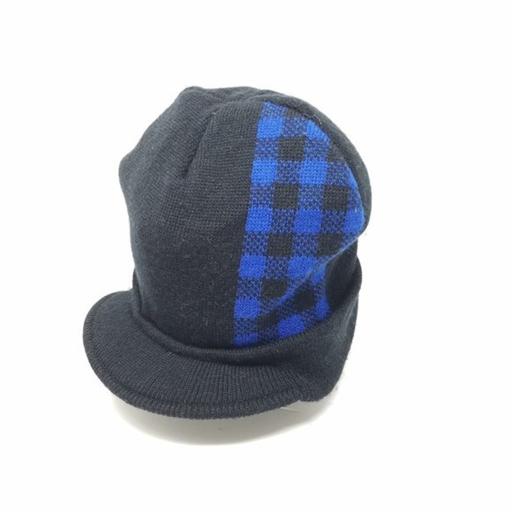 Lids cap black/blue plaid stretchy knit paperboy‎